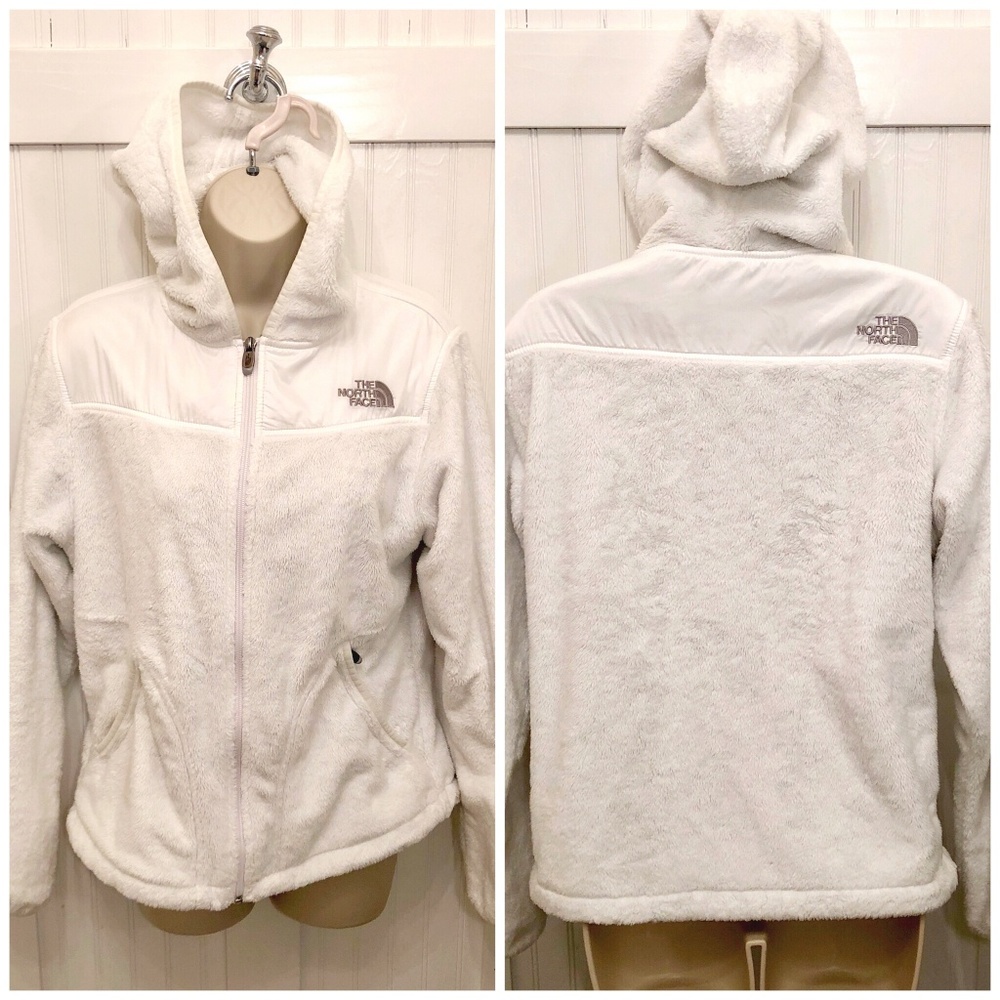 EUC White North Face Fuzzy Fleece Hooded Jacket
